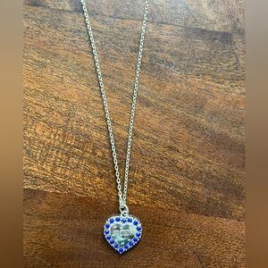 Gold tone Heart Pendant Necklace with Blue Accents